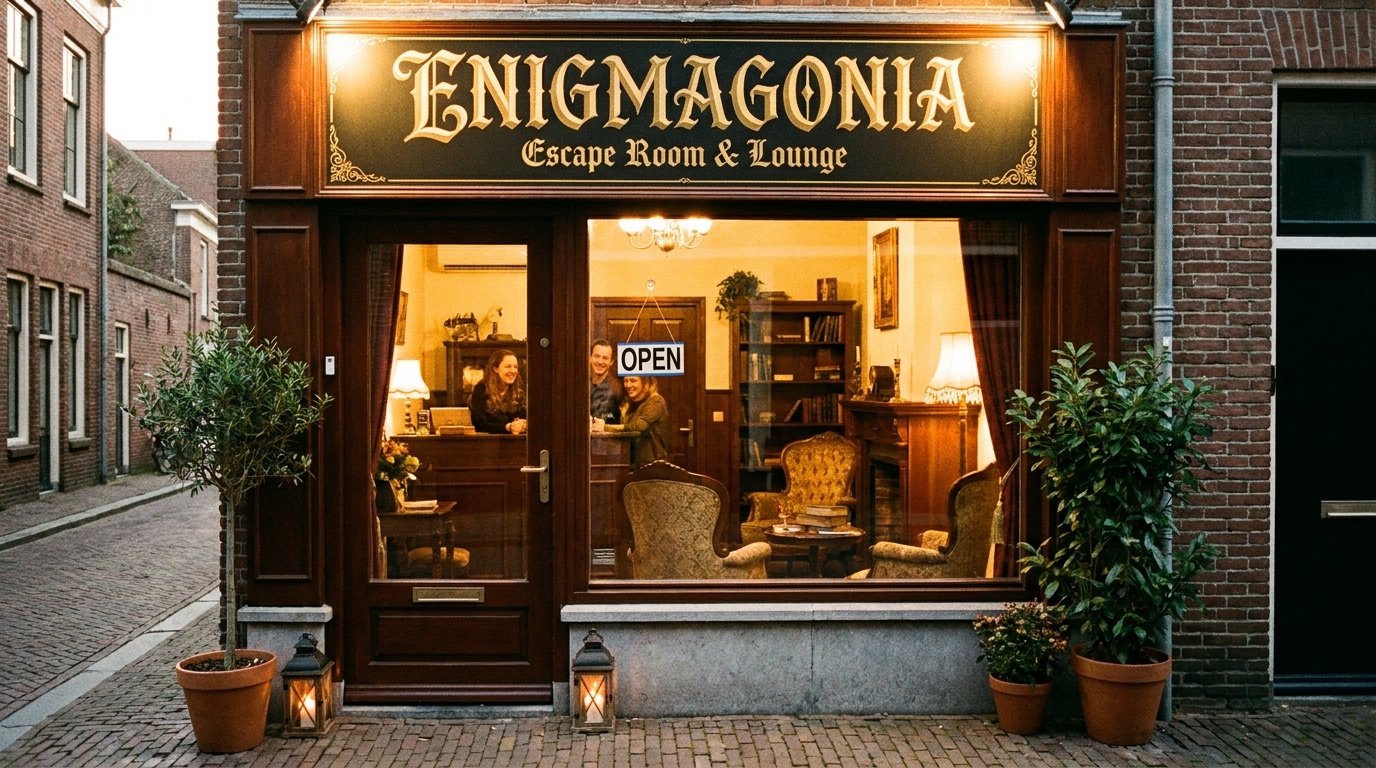 Local Enigmagonia — fachada de una sala de escape